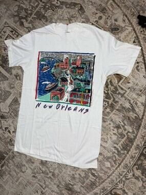 Vintage 1990 New Orleans Graphic T-Shirt White Size M 90s NOLA Souvenir Vtg
